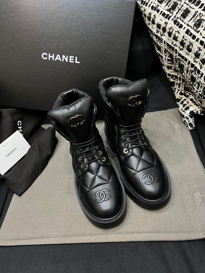 NIGO Chanel Women's Winter Lattice Shape Bread Leather Boots Shoes #nigo96981