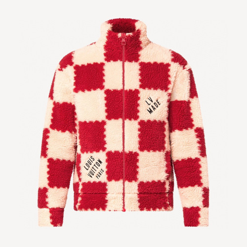 NIGO Louis Vuitton Men's Winter Red and White Plaid Lamb's Wool Zipper Jacket #nigo96984