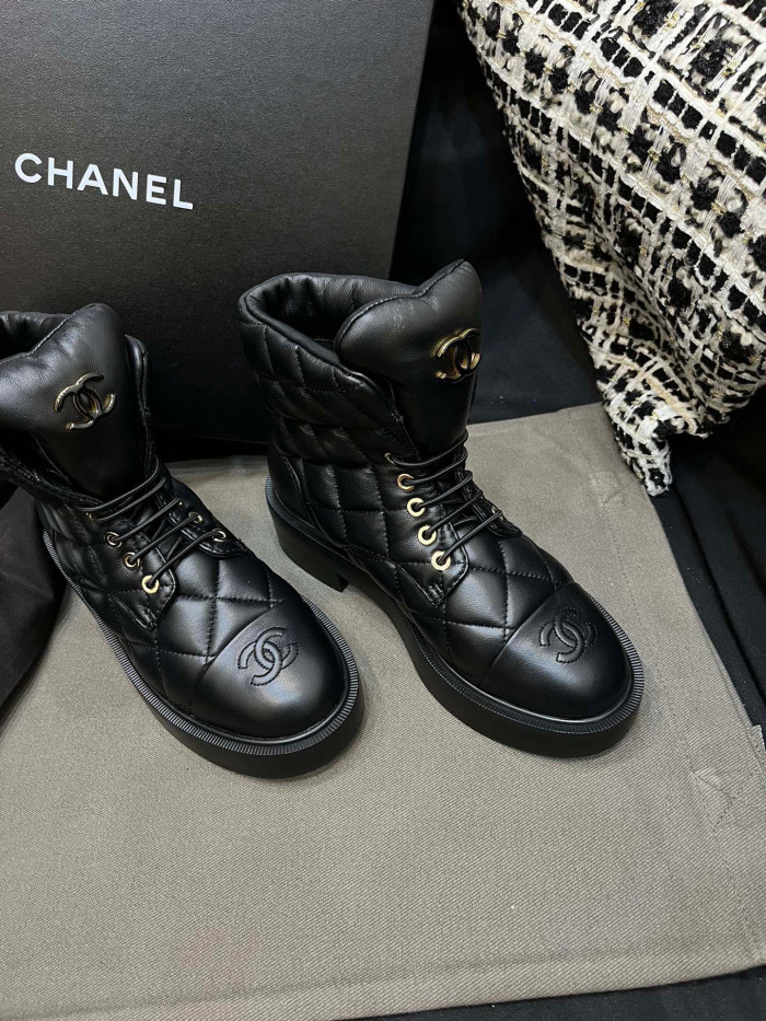 NIGO Chanel Women's Winter Lattice Shape Bread Leather Boots Shoes #nigo96981