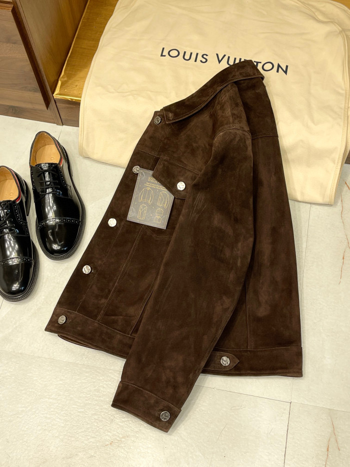 NIGO Louis Vuitton Men's Fall/Winter Dark Brown Loose Suede Denim Jacket #nigo96992