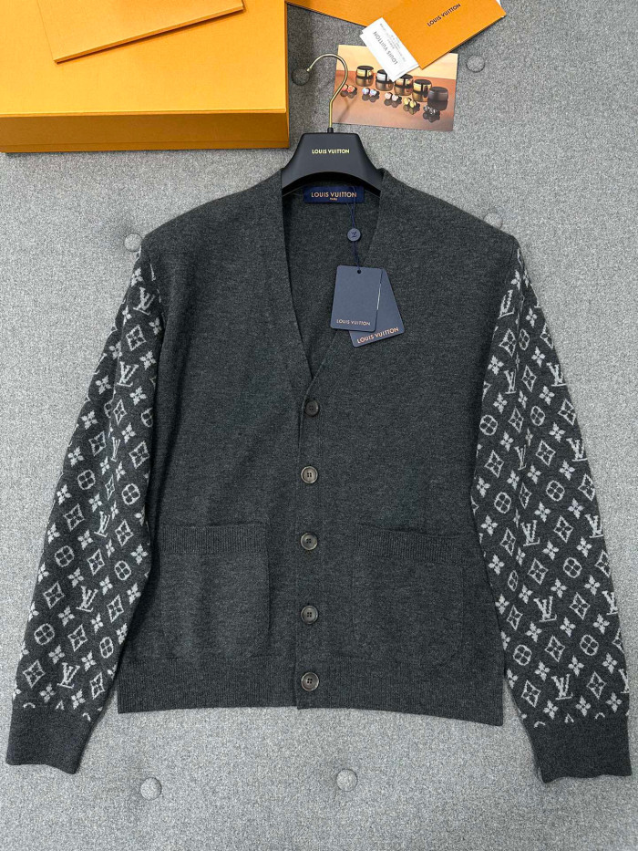 NIGO Louis Vuitton Men's Summer Dark Gray Monogram Mix Cashmere Cardigan Men's Knitted Shirt #nigo97122
