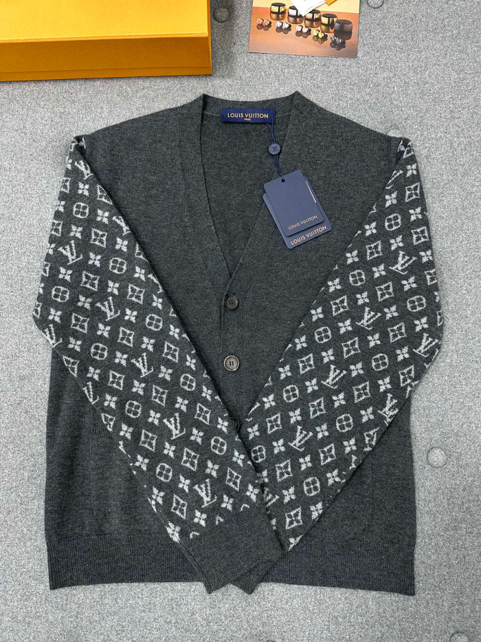 NIGO Louis Vuitton Men's Summer Dark Gray Monogram Mix Cashmere Cardigan Men's Knitted Shirt #nigo97122