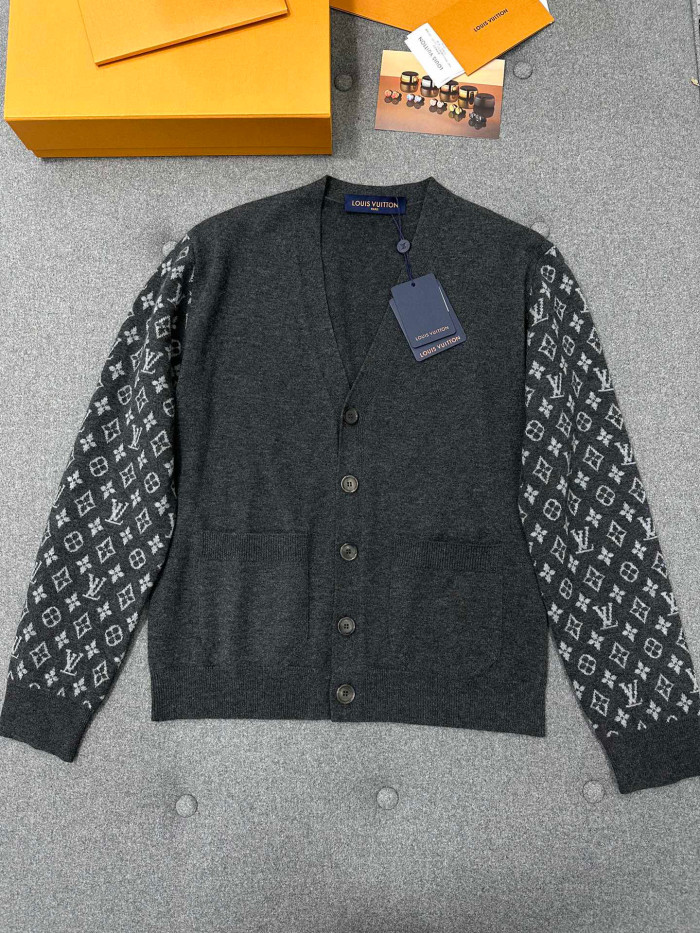 NIGO Louis Vuitton Men's Summer Dark Gray Monogram Mix Cashmere Cardigan Men's Knitted Shirt #nigo97122