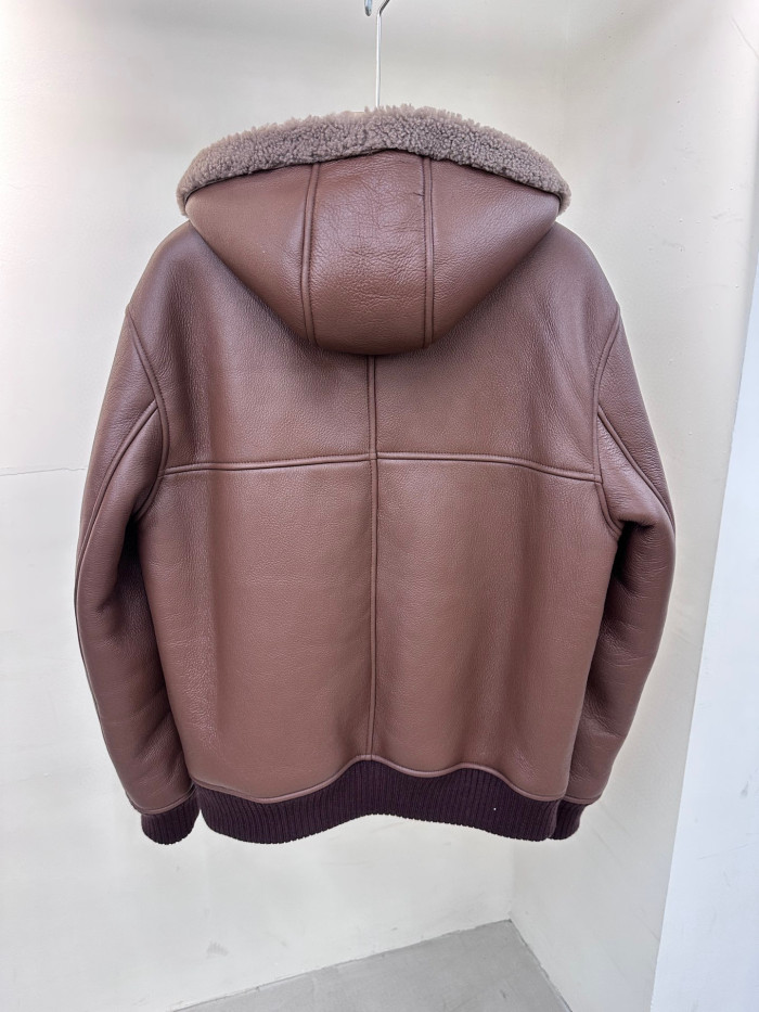 NIGO Louis Vuitton Men's Winter Leather Reversible Shearling Hooded Blouson Jacket #nigo97136