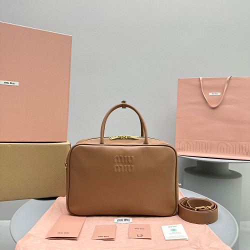 NIGO MiuMiu Monochrome Calfskin Leather Bowling/Briefcase Tote Bag Bags #nigo97149