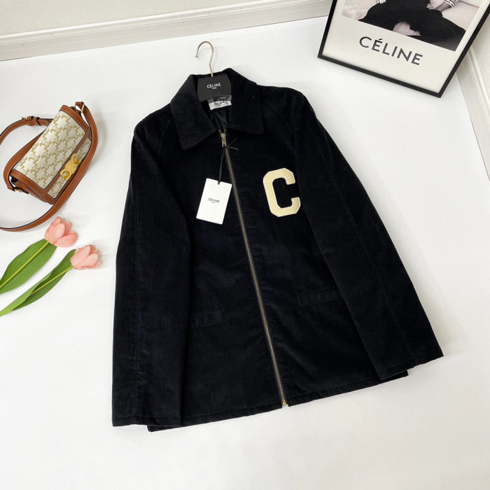 NIGO Celine Men's Black Lapel Zipper Cotton Jacket In Corduroy #nigo97158