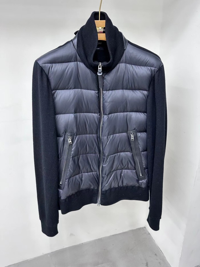 NIGO Tom Ford Men's Winter Knit Patchwork Down Zipper Jacket Nylon Fown Front Merino Blouson #nigo97213