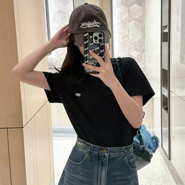 NIGO Celine Unisex Genderless Summer Solid Color Short Sleeve Loose Triomphe T-shirt In Cotton Jersey #nigo97212
