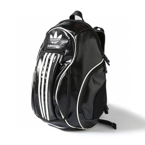 NIGO Balenciaga X Adidas Men's Black Zipper Closure Leather School Bag Backpack Shoulder Bags #nigo97226