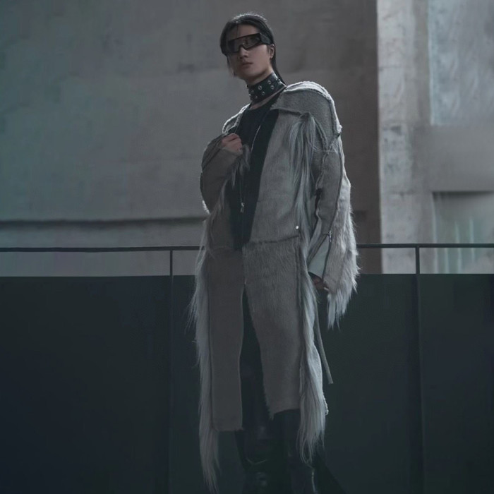 NIGO Rick Owens Men's Autumn And Winter Colorblocking Splicing Zipper Long Loose Fur Coat Ngvp #nigo6964