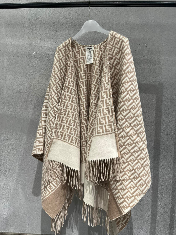 NIGO Fendi Beige Wool and Cashmere Poncho Shawl #nigo97235
