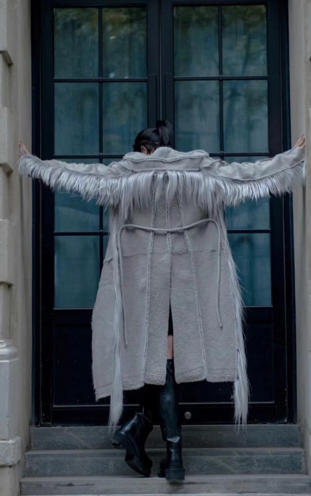 NIGO Rick Owens Men's Autumn And Winter Colorblocking Splicing Zipper Long Loose Fur Coat Ngvp #nigo6964