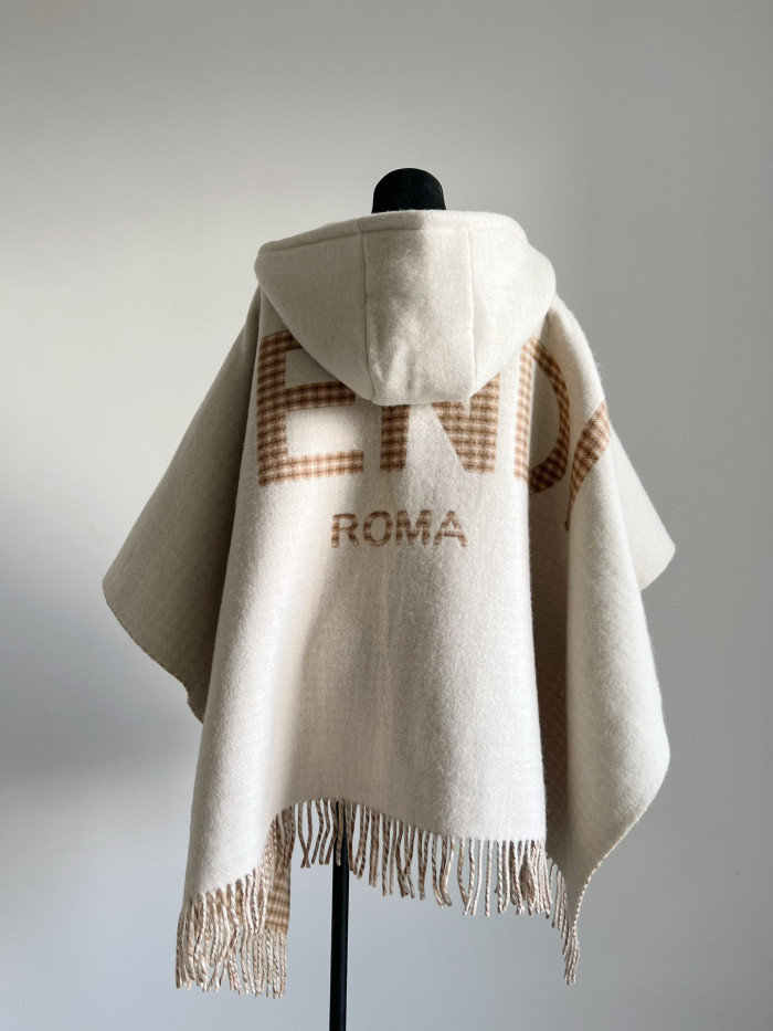 NIGO Fendi Women's Cashmere Reversible Hooded Poncho #nigo97251