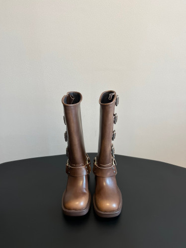 NIGO MiuMiu Women's Fall And Winter Two-Tone Cowhide/Suede Four-Buckle Model Tall Boots Shoes #nigo97263