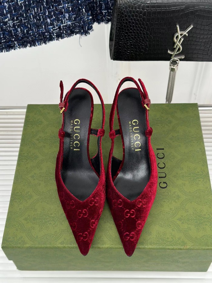 NIGO Gucci Women's GG Back Lace Up Burgundy Shallow Heels Shoes #nigo97285