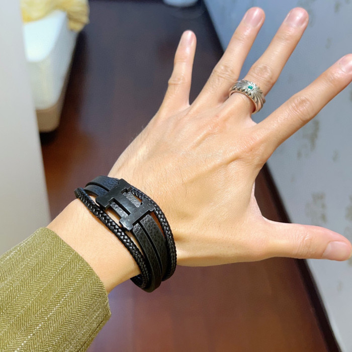 NIGO Hermes Black Knight Leather Strap Bracelet Jewelry #nigo97279
