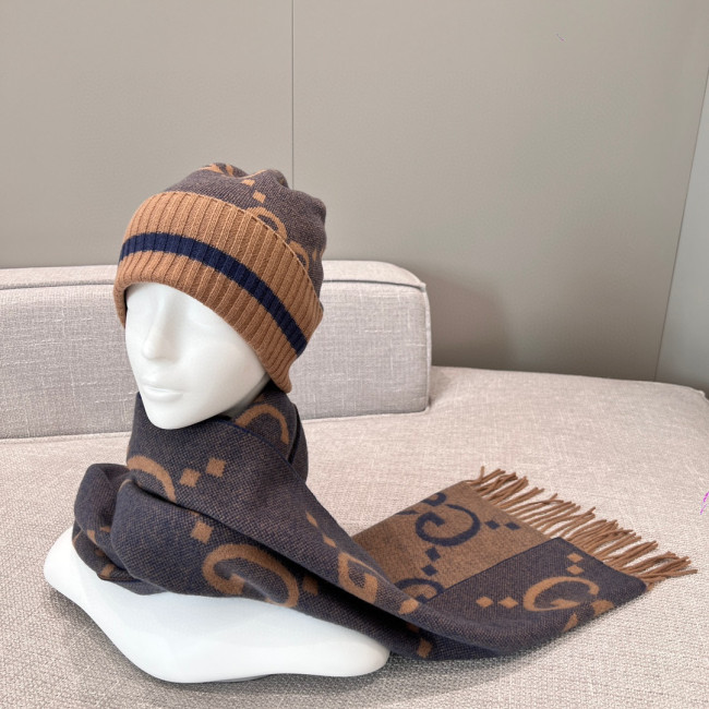 NIGO Gucci GG Knit Cashmere Hat Jacquard Tassel Scarf Set Suit #nigo97289