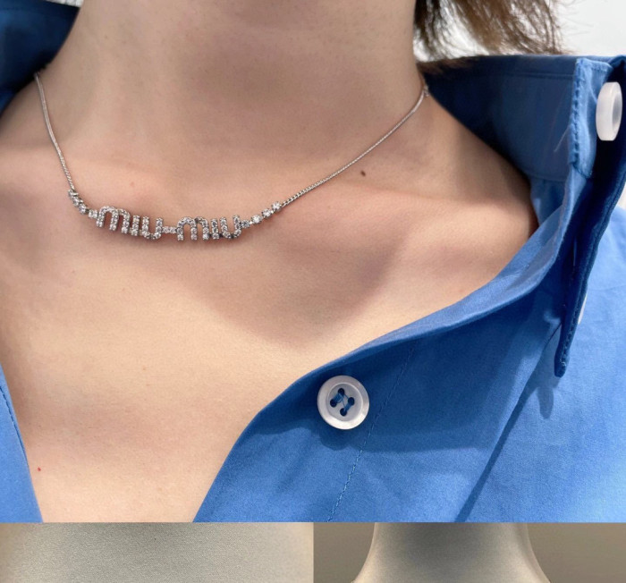NIGO MiuMiu Women's Logo Metal Necklace With Crystals Necklace Jewelry #nigo97293