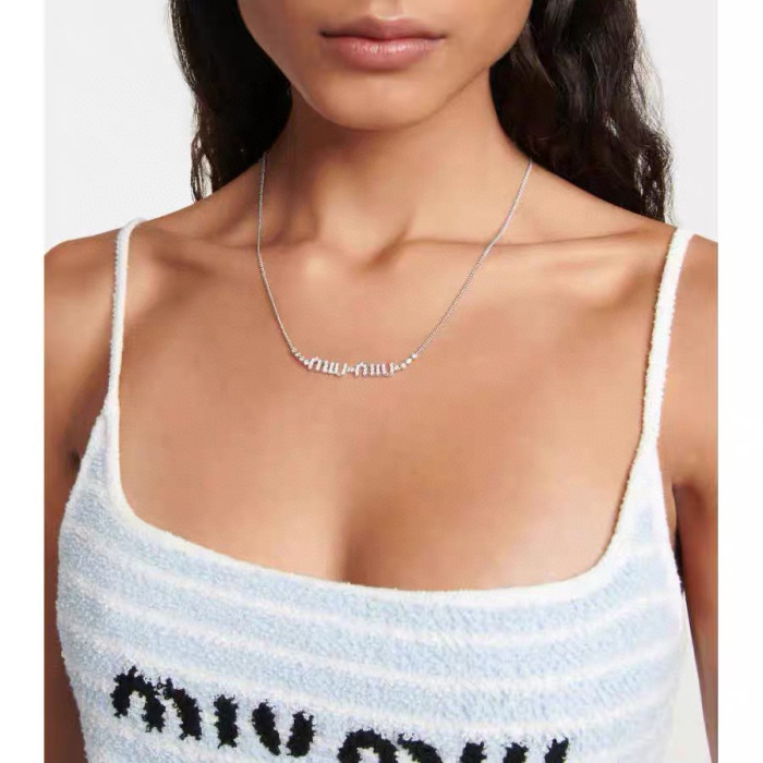 NIGO MiuMiu Women's Logo Metal Necklace With Crystals Necklace Jewelry #nigo97293