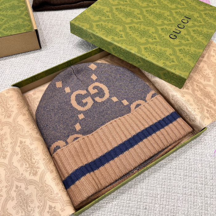 NIGO Gucci GG Knit Cashmere Hat Jacquard Tassel Scarf Set Suit #nigo97289