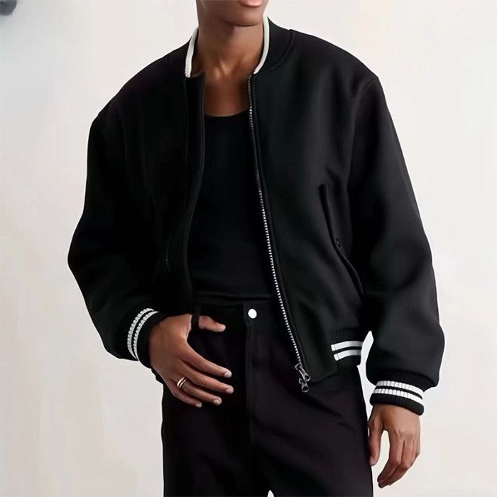 NIGO Dries Van Noten Men's Spring And Autumn Striped Zipper Casual Loose Wool Jacket Black Long Sleeved Round Neck Jacket Ngvp #nigo7288
