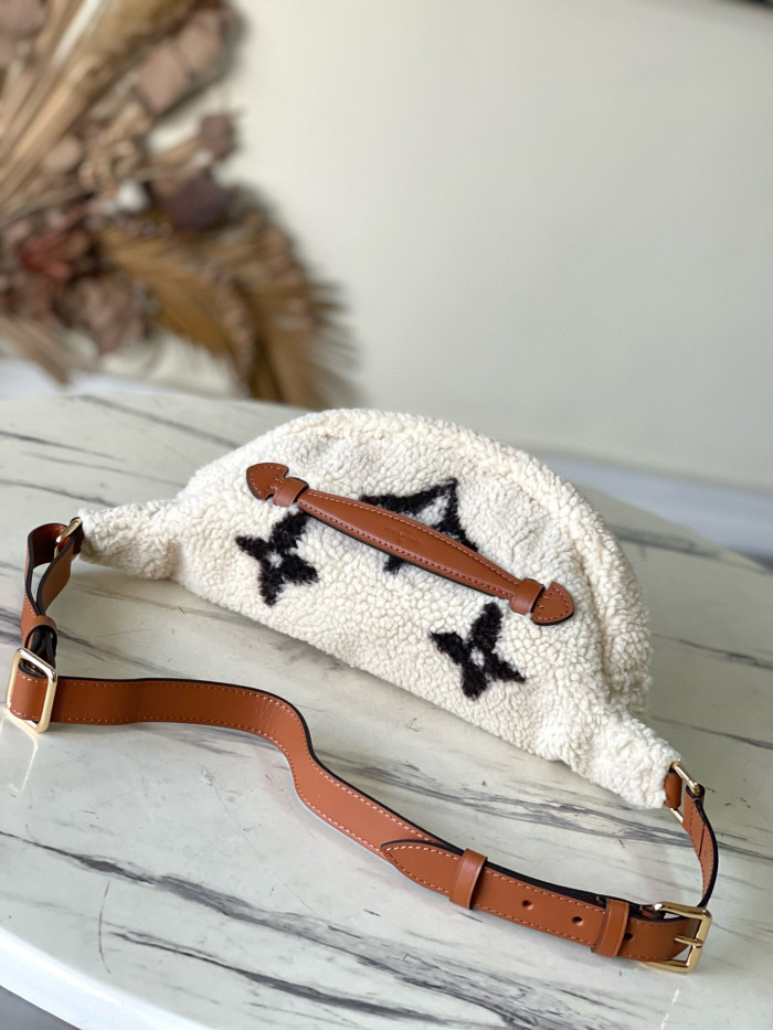 NIGO Louis Vuitton Women's Beige Monogrammed Logo Adjustable Shoulder Strap Wool Leather Waist Bag #nigo97338