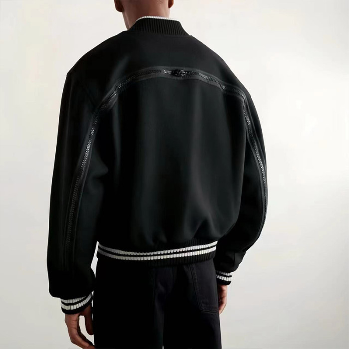 NIGO Dries Van Noten Men's Spring And Autumn Striped Zipper Casual Loose Wool Jacket Black Long Sleeved Round Neck Jacket Ngvp #nigo7288
