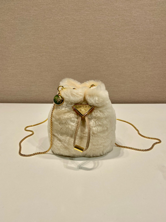 NIGO Prada Women's Shearling Mini-Pouch Wool Chain Shoulder Clutch Bag Bags #nigo97364