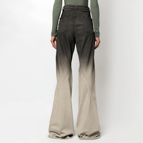 NIGO Rick Owens Men's Cotton Casual Zipper Black Gradient Skinny Wash Denim Flare Pants Ngvp #nigo7286