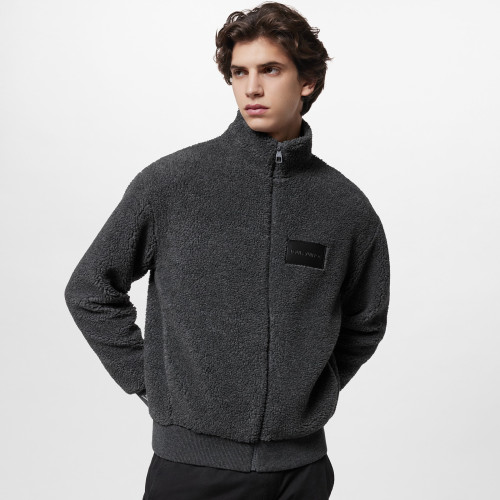 NIGO Louis Vuitton Men's Winter Dark Grey Lambswool Zip Hooded Jacket Fleece Blouson #nigo97411