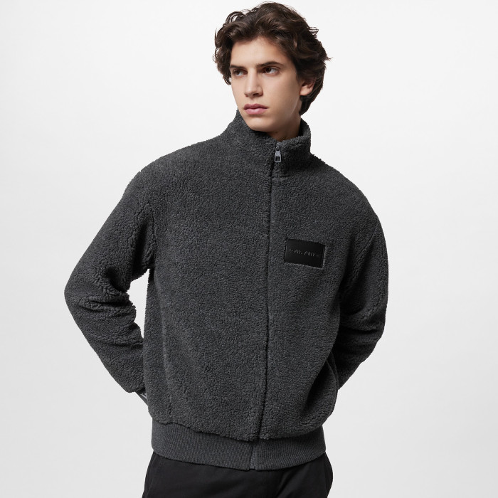 NIGO Louis Vuitton Men's Winter Dark Grey Lambswool Zip Hooded Jacket Fleece Blouson #nigo97411