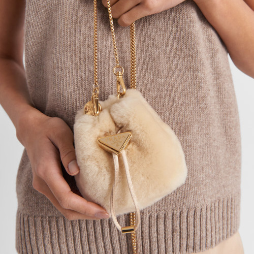 NIGO Prada Women's Shearling Mini-Pouch Wool Chain Shoulder Clutch Bag Bags #nigo97364