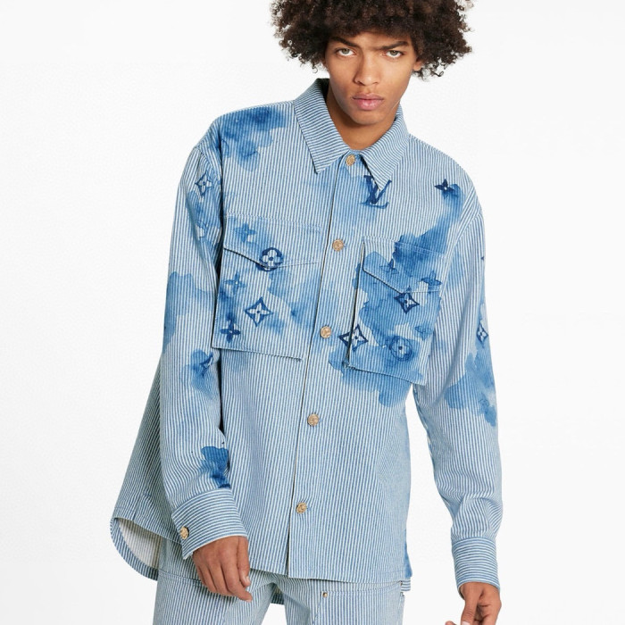 NIGO Louis Vuitton Men's Fall Blue Striped Denim Long Sleeve Jacket #nigo97369