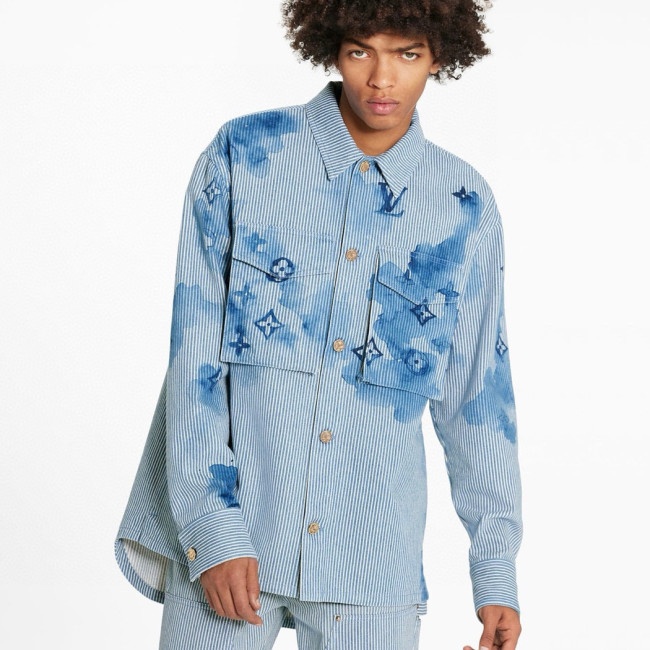 NIGO Louis Vuitton Men's Fall Blue Striped Denim Long Sleeve Jacket #nigo97369