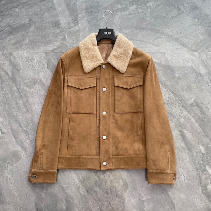 NIGO Dior Men's Autumn And Winter Solid Color Lapel Casual Single Breasted Cowhide Leather Short Jacket Ngvp #nigo7226