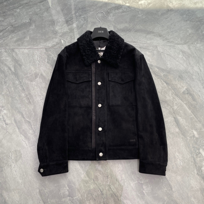 NIGO Dior Men's Autumn And Winter Solid Color Lapel Casual Single Breasted Cowhide Leather Short Jacket Ngvp #nigo7226