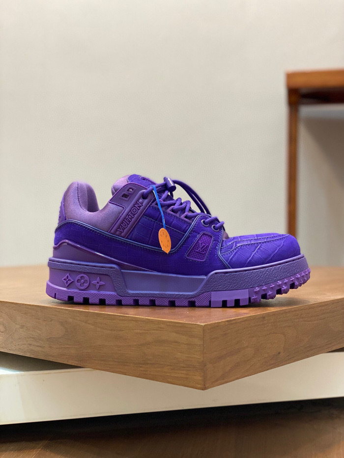 NIGO Louis Vuitton Lv Trainer Men's Low Purple Leather Casual Flat Sneakers #nigo97413