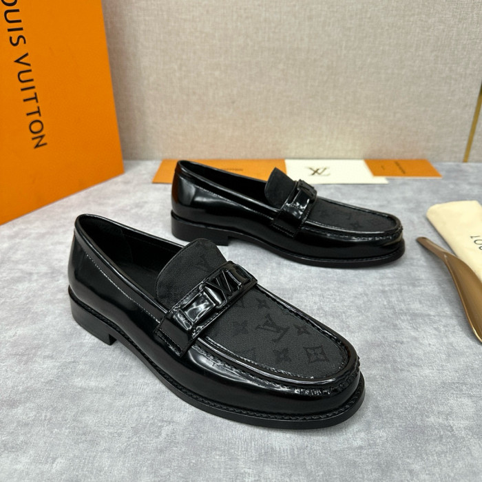 NIGO Louis Vuitton Men's Monogrammed Tech Fabric With Leather Fabric Loafers Shoes #nigo97458