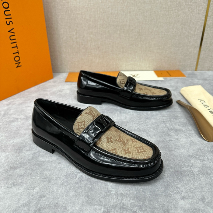 NIGO Louis Vuitton Men's Monogrammed Tech Fabric With Leather Fabric Loafers Shoes #nigo97458