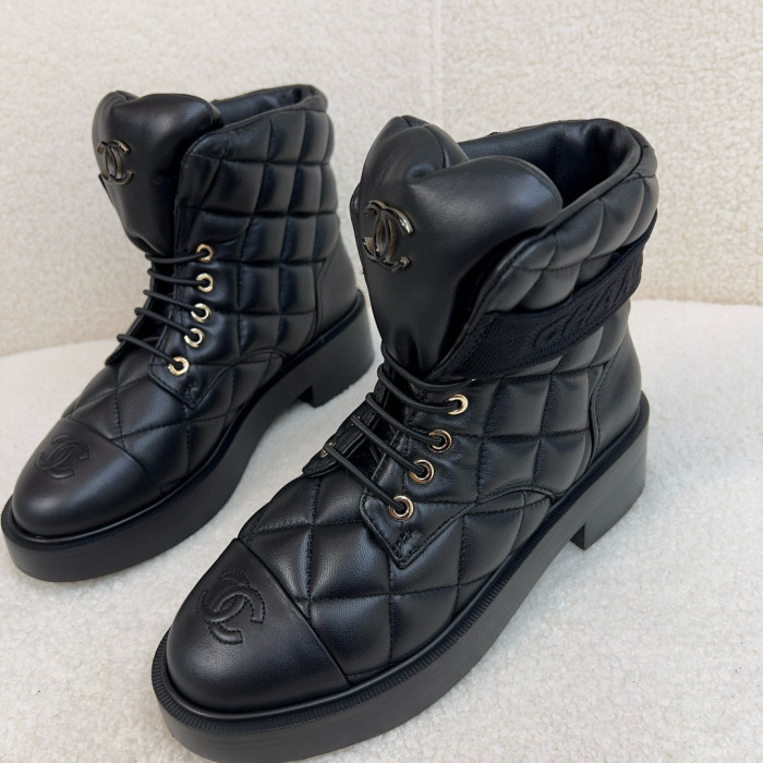 NIGO Chanel Women's Winter Black Leather High Top Lace Up Boots Shoes #nigo97475