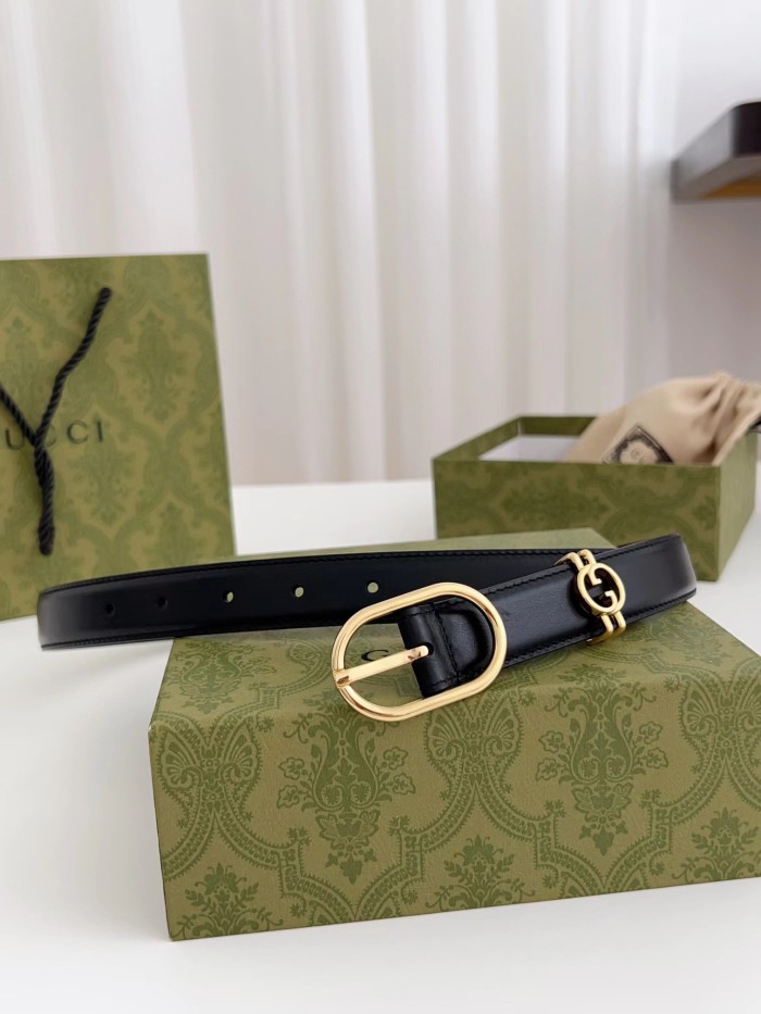 NIGO Gucci Women's Leather Belt With Round Interlocking G Width 2.5cm  #nigo97479