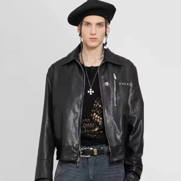 NIGO Enfants Riches Deprimes Men's Fall And Winter Black Fashion Trend High Street Goatskin Embroidery Lapel Zipper Leather Jacket Ngvp #nigo7349