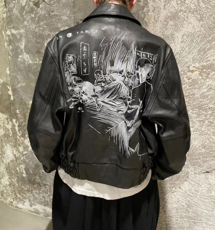 NIGO Enfants Riches Deprimes Men's Fall And Winter Black Fashion Trend High Street Goatskin Embroidery Lapel Zipper Leather Jacket Ngvp #nigo7349