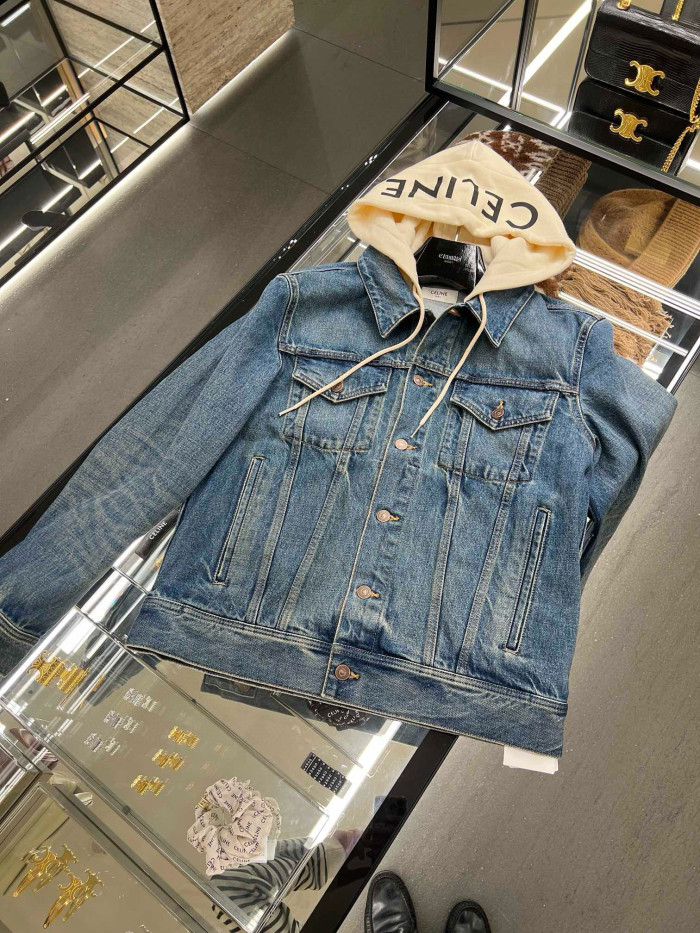 NIGO Celine Men's Autumn Blue Denim Single Breasted Hooded Jacket #nigo97489