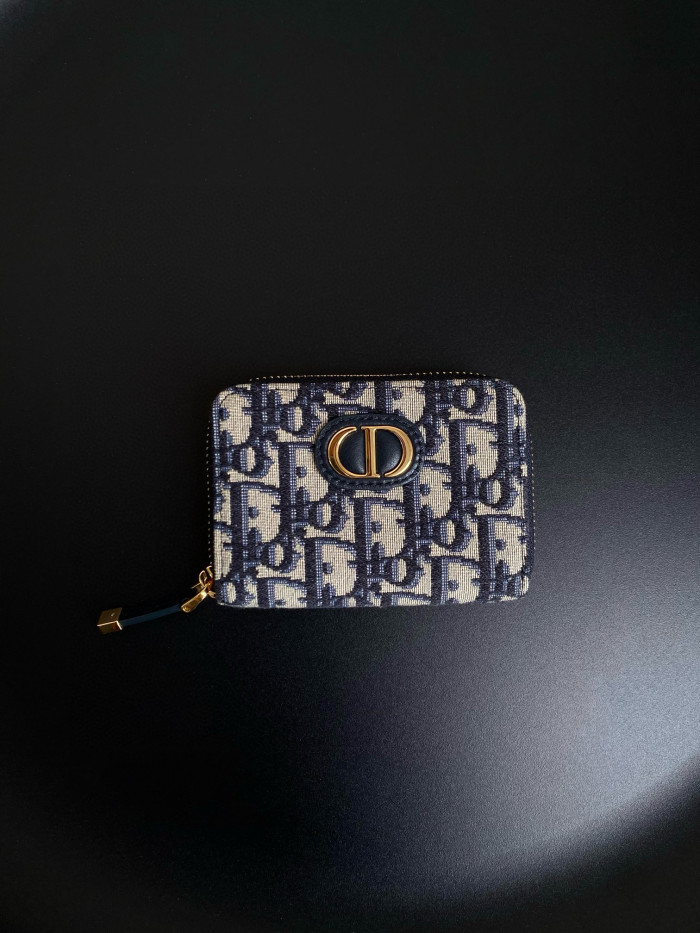 NIGO Dior Ladies Canvas Full Logo Printed Blue Zip Card Case Coin Purse Bag #nigo97497