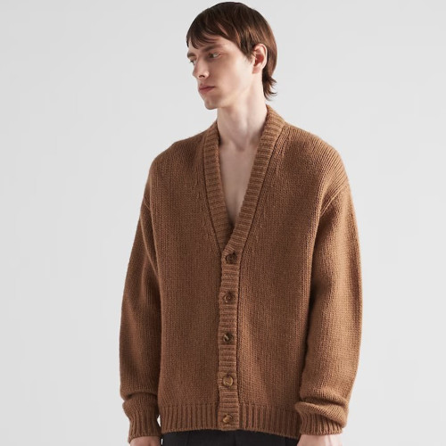 NIGO Prada Men's Women's Spring And Autumn Fashion Solid Color V-neck Single-Breasted Long Sleeve Wool Loose Cardigan Ngvp #nigo7361