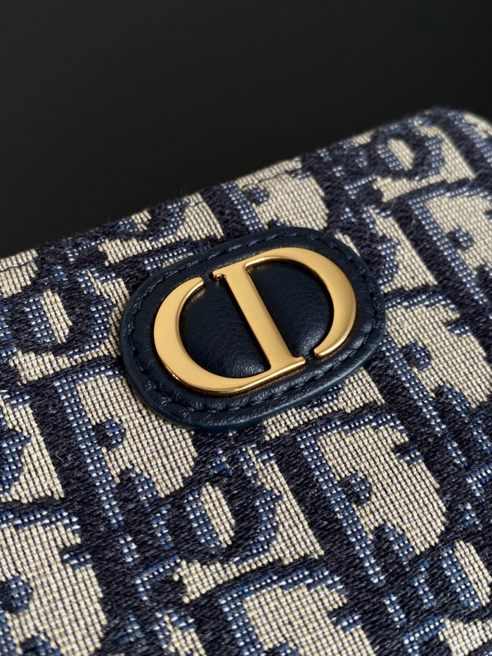 NIGO Dior Ladies Canvas Full Logo Printed Blue Zip Card Case Coin Purse Bag #nigo97497