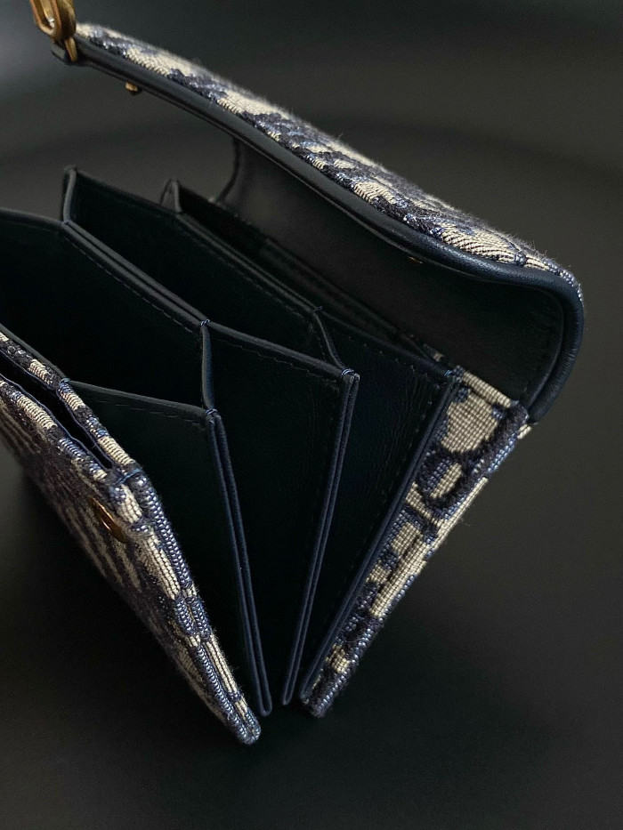 NIGO Dior Women's Canvas Full Logo Printed Blue Five Compartment Card Case Coin Purse Bag #nigo97496