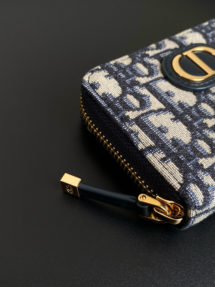 NIGO Dior Ladies Canvas Full Logo Printed Blue Zip Card Case Coin Purse Bag #nigo97497
