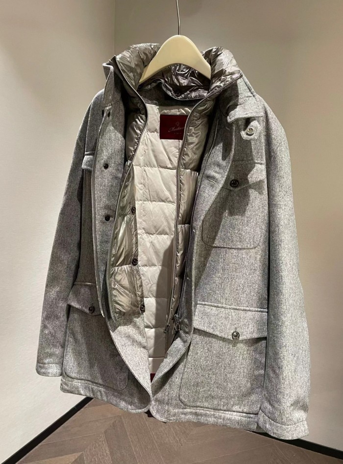 NIGO Montecore X Loro Piana Rain System Men's Winter Wool Tweed Fabric Hidden Hooded Puffer Down Jacket #nigo97595